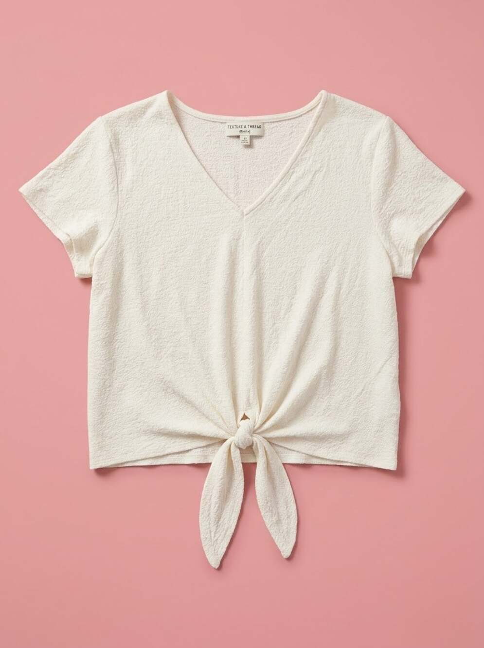 Madewell Texture & Thread Womens XL Cream Ivory Textured Knit Tie Front V-Neck